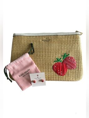 Kate Spade Picnic In The Park Strawberry Clutch Bag/ Stud Earrings Set